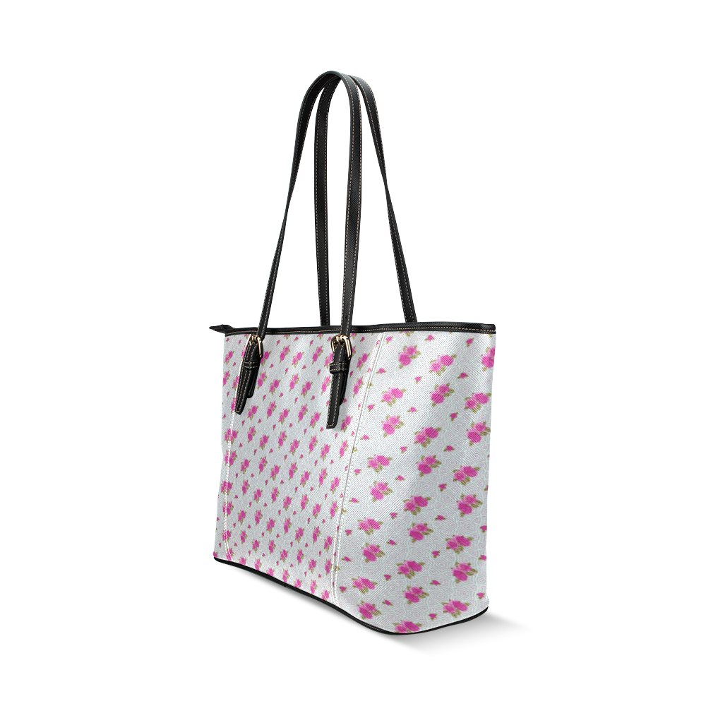 Roses and Pattern 1B by JamColors Leather Tote Bag/Small (Model 1640)