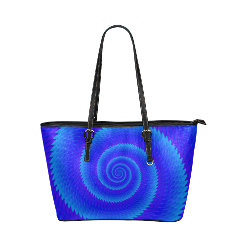 Royal blue spiral wave Leather Tote Bag/Large (Model 1651)