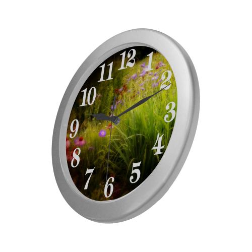 wildflowers Silver Color Wall Clock