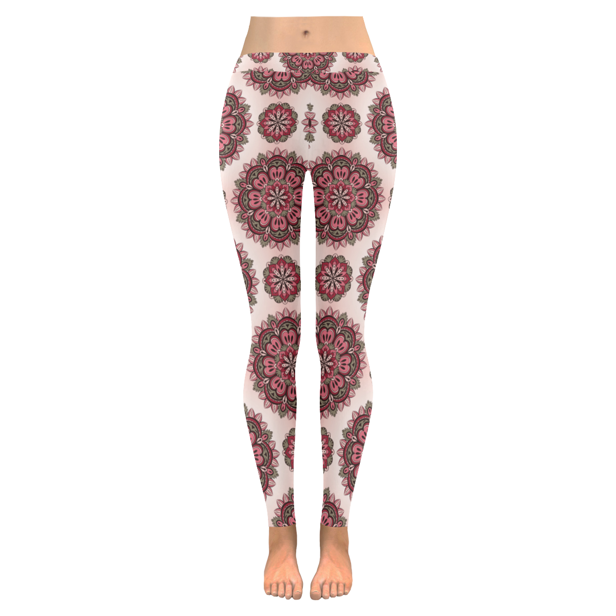 Mandala Patterned Pink Women's Low Rise Leggings (Invisible Stitch) (Model L05)