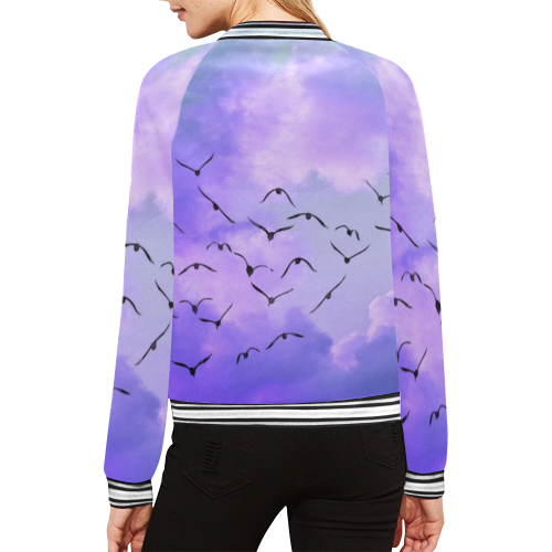 Trendy Birds, blue by JamColors All Over Print Bomber Jacket for Women (Model H21)