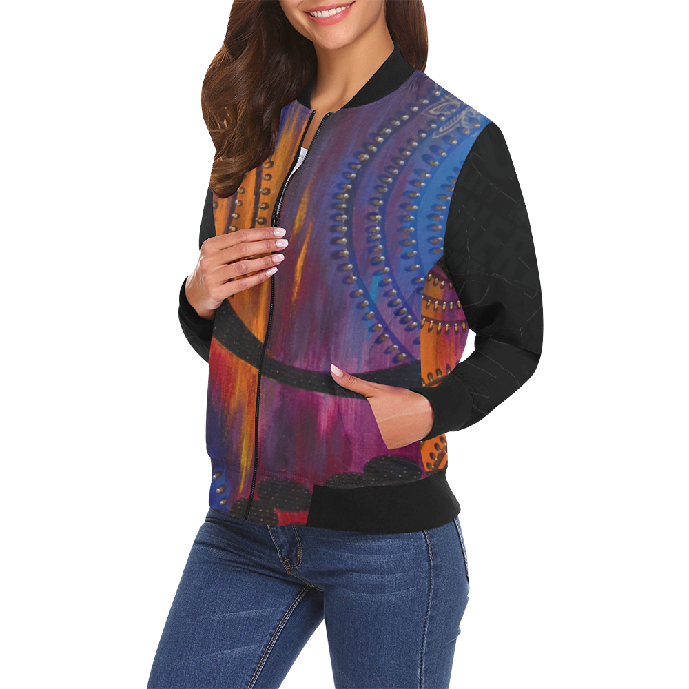 Halo All Over Print Bomber Jacket for Women (Model H19)