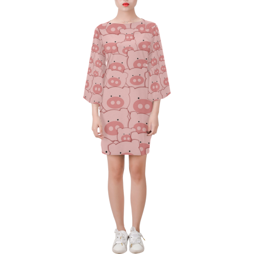Pink Piggy Pigs Bell Sleeve Dress (Model D52)