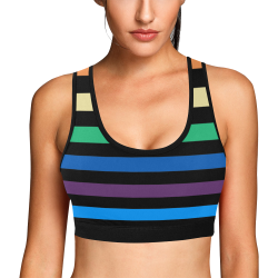 Rainbow Stripes with Black Women's All Over Print Sports Bra (Model T52)
