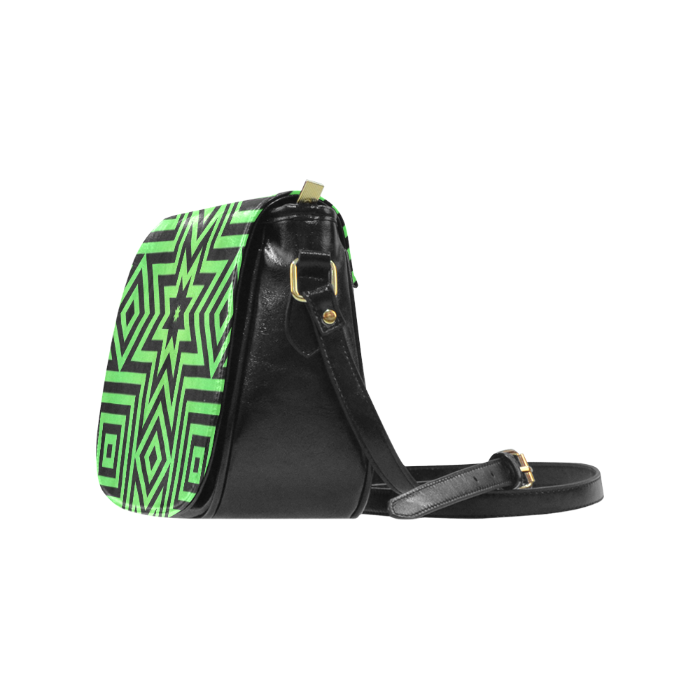 Green/Black Tribal Pattern Classic Saddle Bag/Small (Model 1648)