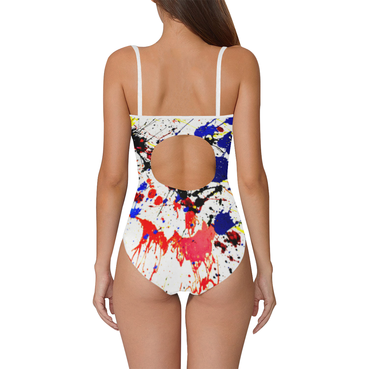 Blue & Red Paint Splatter Strap Swimsuit ( Model S05)