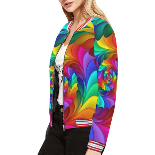 RAINBOW CANDY SWIRL All Over Print Bomber Jacket for Women (Model H21)