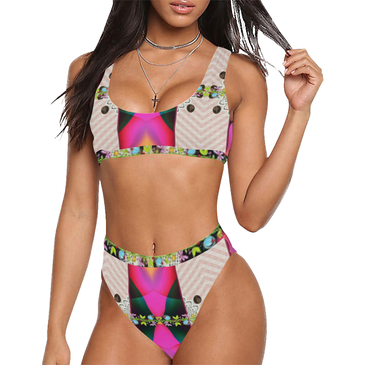 wraped Bikini set with pattern-annabellerockz Sport Top & High-Waisted Bikini Swimsuit (Model S07)