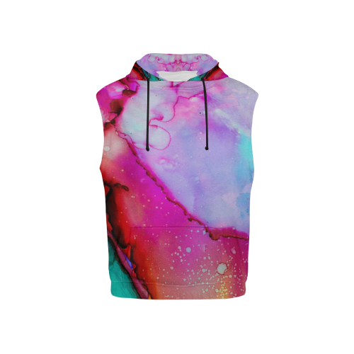 Red purple green ink All Over Print Sleeveless Hoodie for Kid (Model H15)