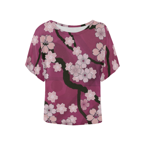 Sakura Breeze Peaceful Plum Women's Batwing-Sleeved Blouse T shirt (Model T44)