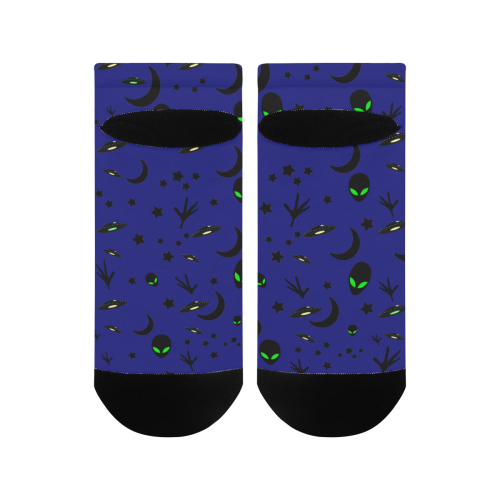 Alien Flying Saucers Stars Pattern on Blue Men's Ankle Socks
