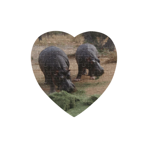 Hippos by JamColors Heart-Shaped Jigsaw Puzzle (Set of 75 Pieces)