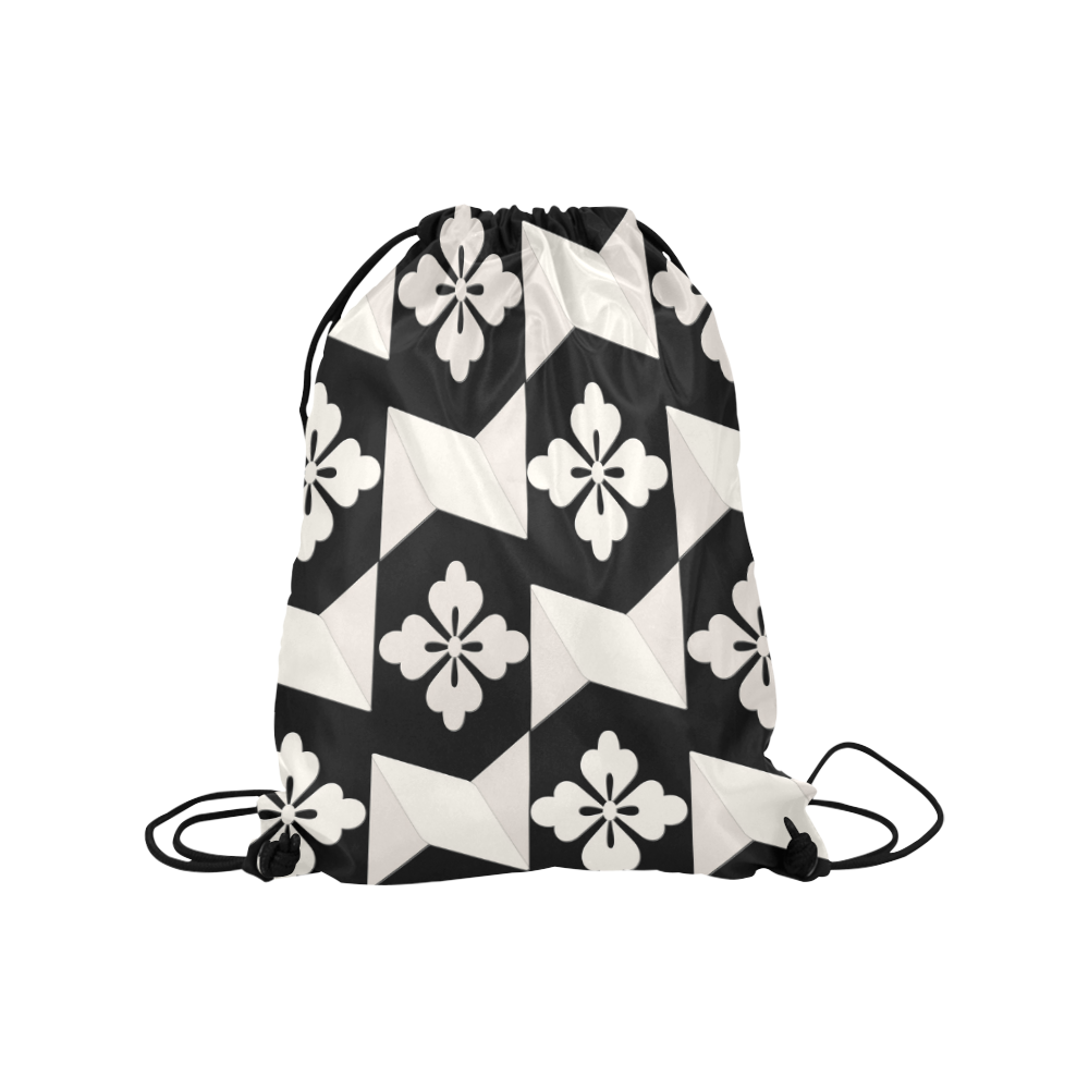 Black White Tiles Medium Drawstring Bag Model 1604 (Twin Sides) 13.8"(W) * 18.1"(H)