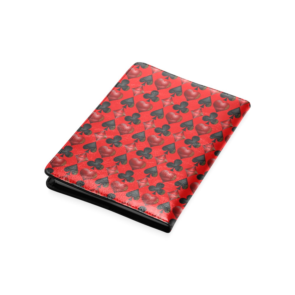 Las Vegas Black and Red Casino Poker Card Shapes on Red Custom NoteBook A5