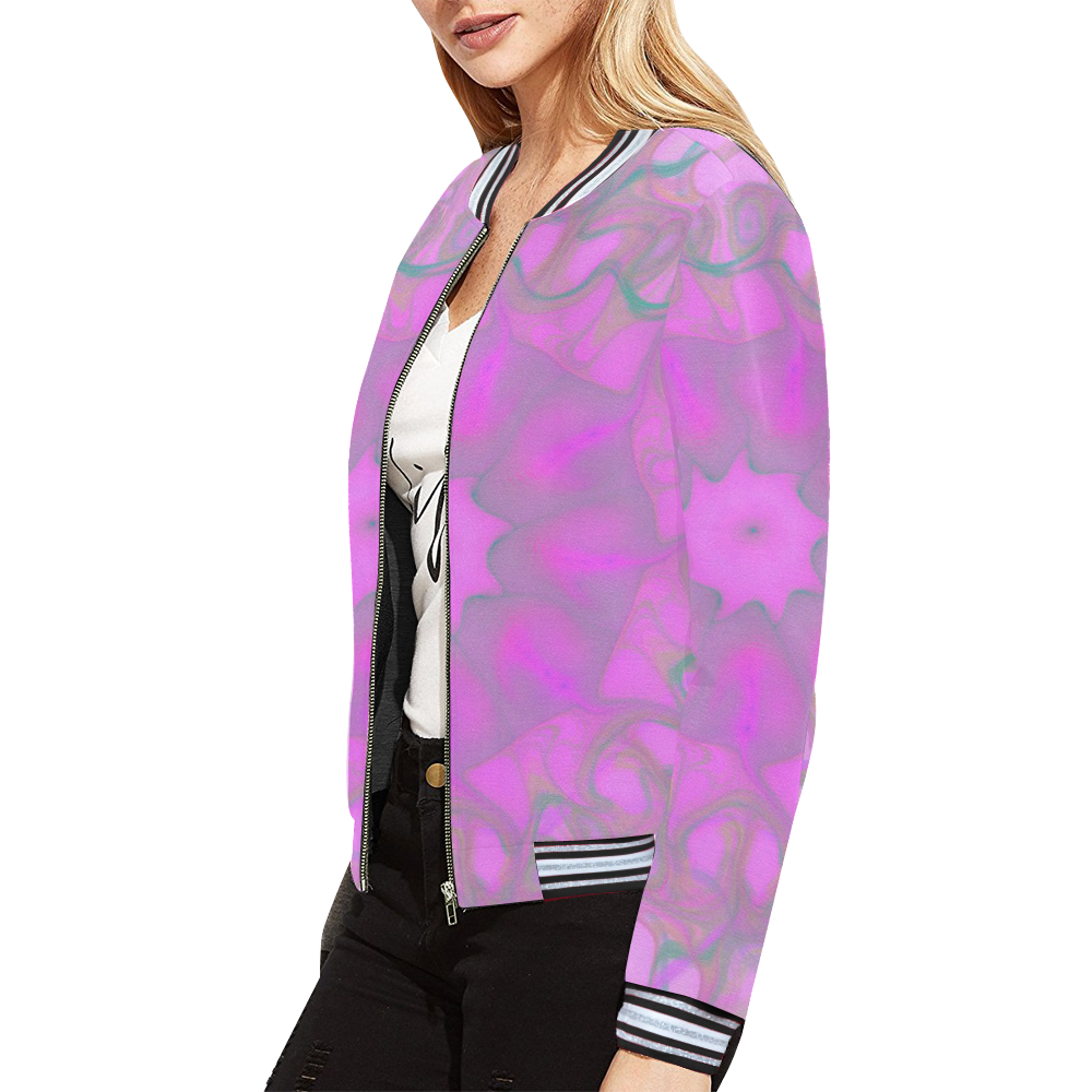 Smoky Pink All Over Print Bomber Jacket for Women (Model H21)