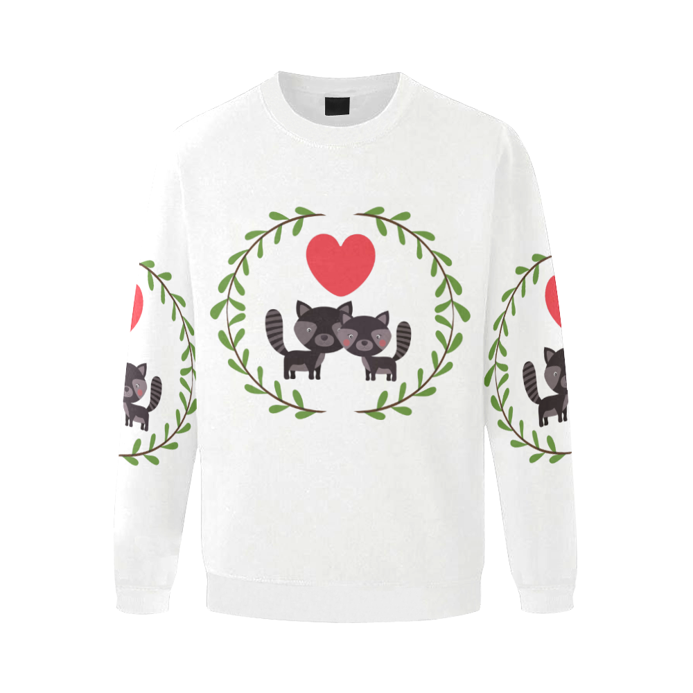Racoons in love white Men's Oversized Fleece Crew Sweatshirt/Large Size(Model H18)