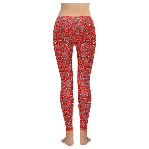 red white hearts Women's Low Rise Leggings (Invisible Stitch) (Model L05)