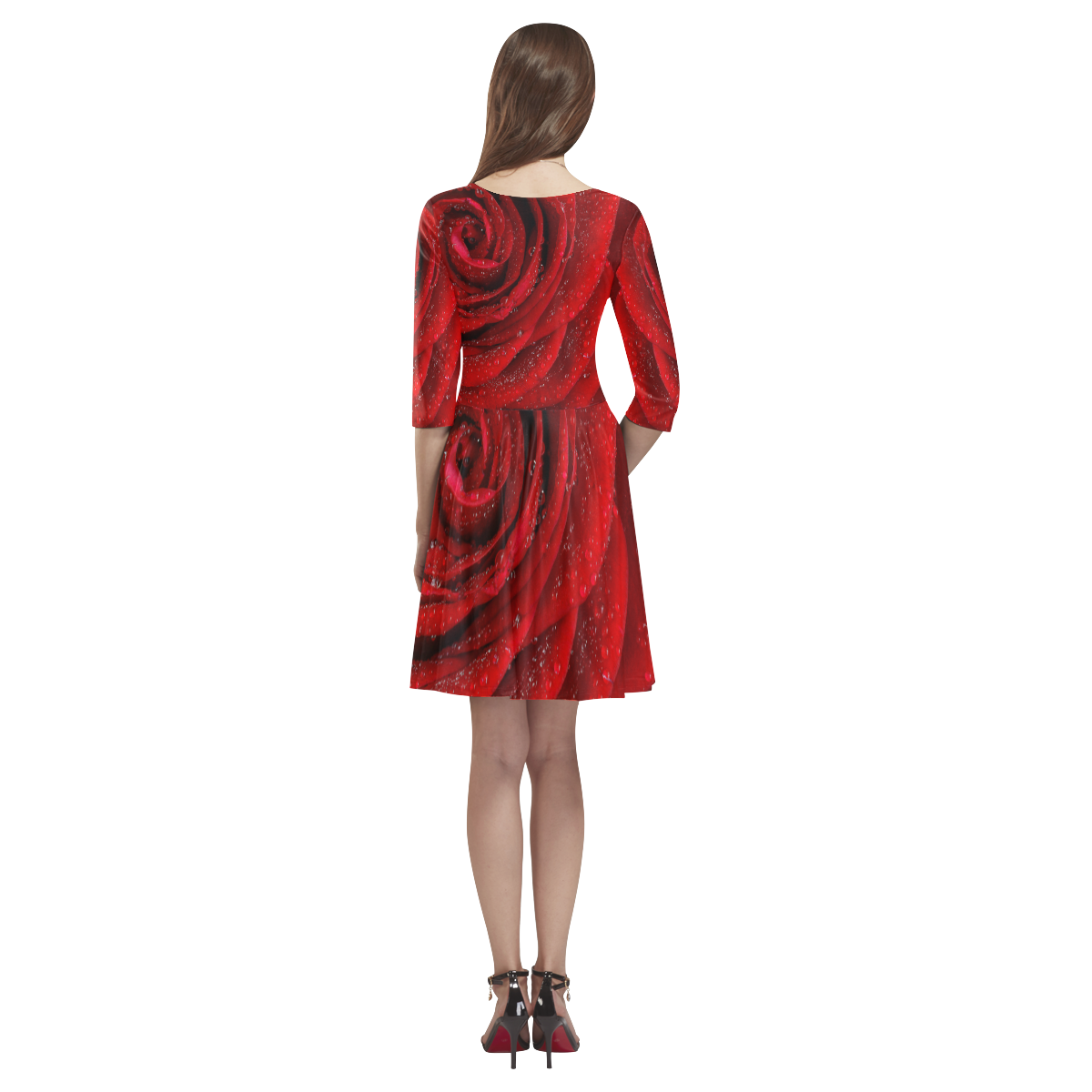 Red rosa Tethys Half-Sleeve Skater Dress(Model D20)