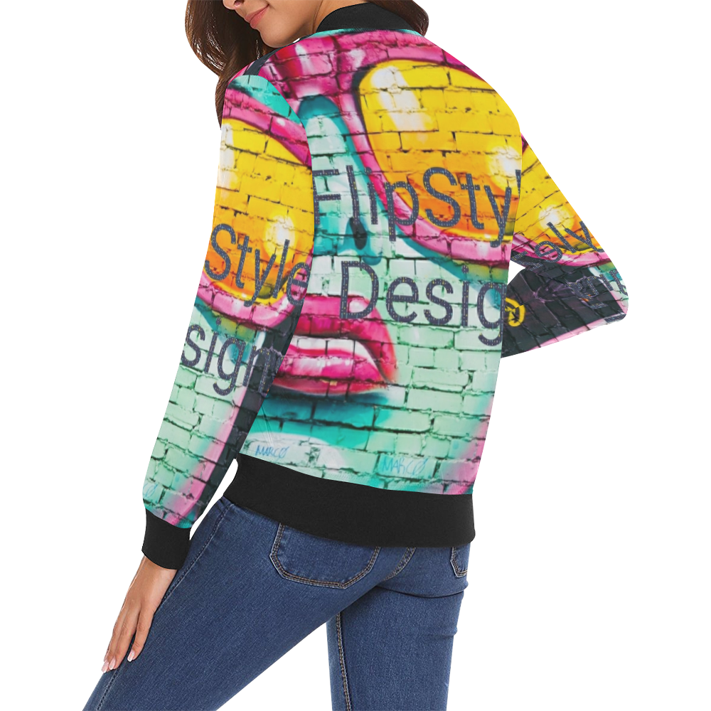 ad brick wall board flipstylez designs jacket All Over Print Bomber Jacket for Women (Model H19)
