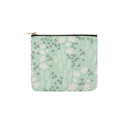 Mint Floral Pattern Carry-All Pouch 6''x5''