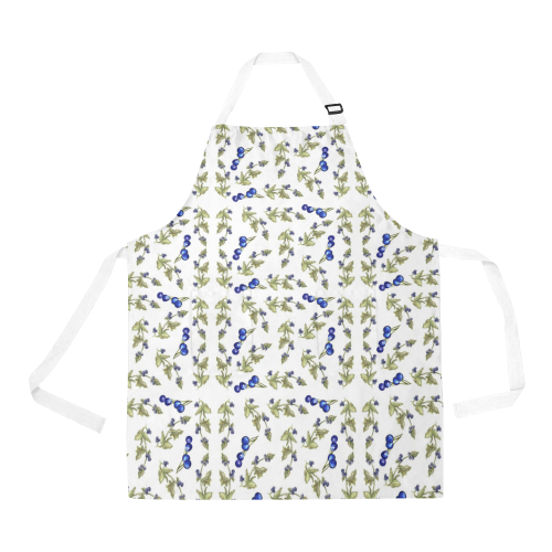 Blueberries On Vine Stem And Leaves Repeat Pattern apron All Over Print Apron