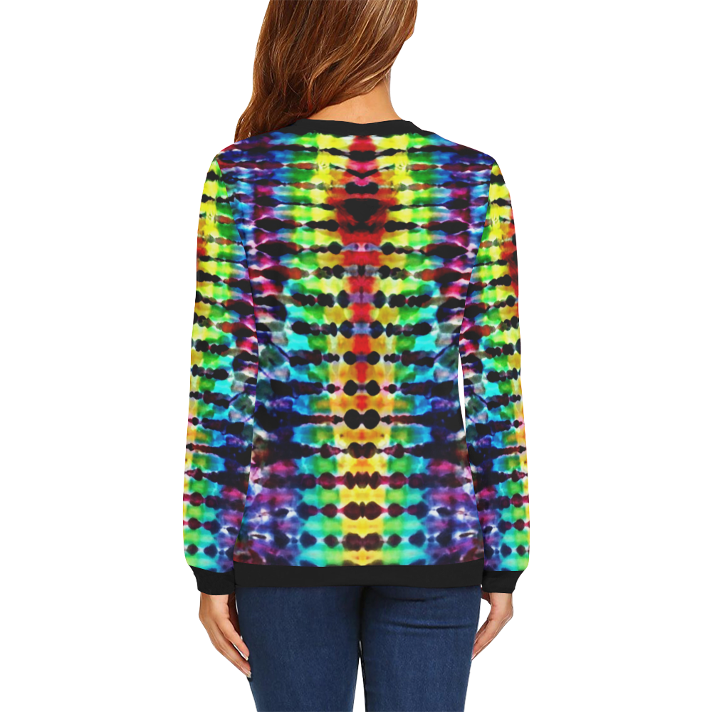 Rainbow Tie Dye Stripe All Over Print Crewneck Sweatshirt for Women (Model H18)