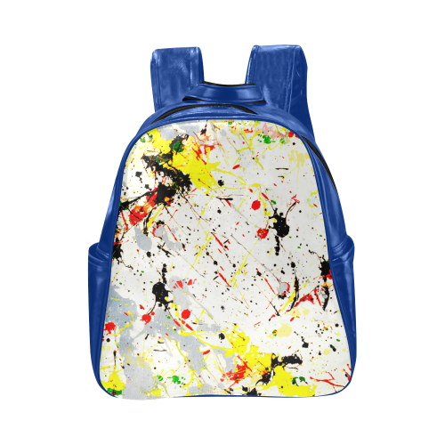 Yellow & Black Paint Splatter  (Blue) Multi-Pockets Backpack (Model 1636)