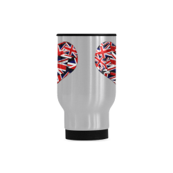 Union Jack British UK Flag Heart Travel Mug (Silver) (14 Oz)