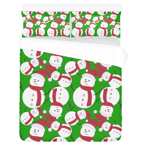 Snowman CHRISTMAS GREEN 3-Piece Bedding Set