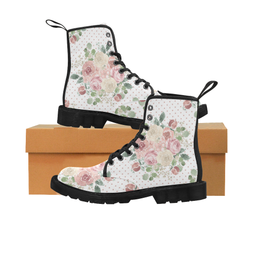 Pastel Rose Boots, Watercolor Floral Dots Martin Boots for Women (Black) (Model 1203H)