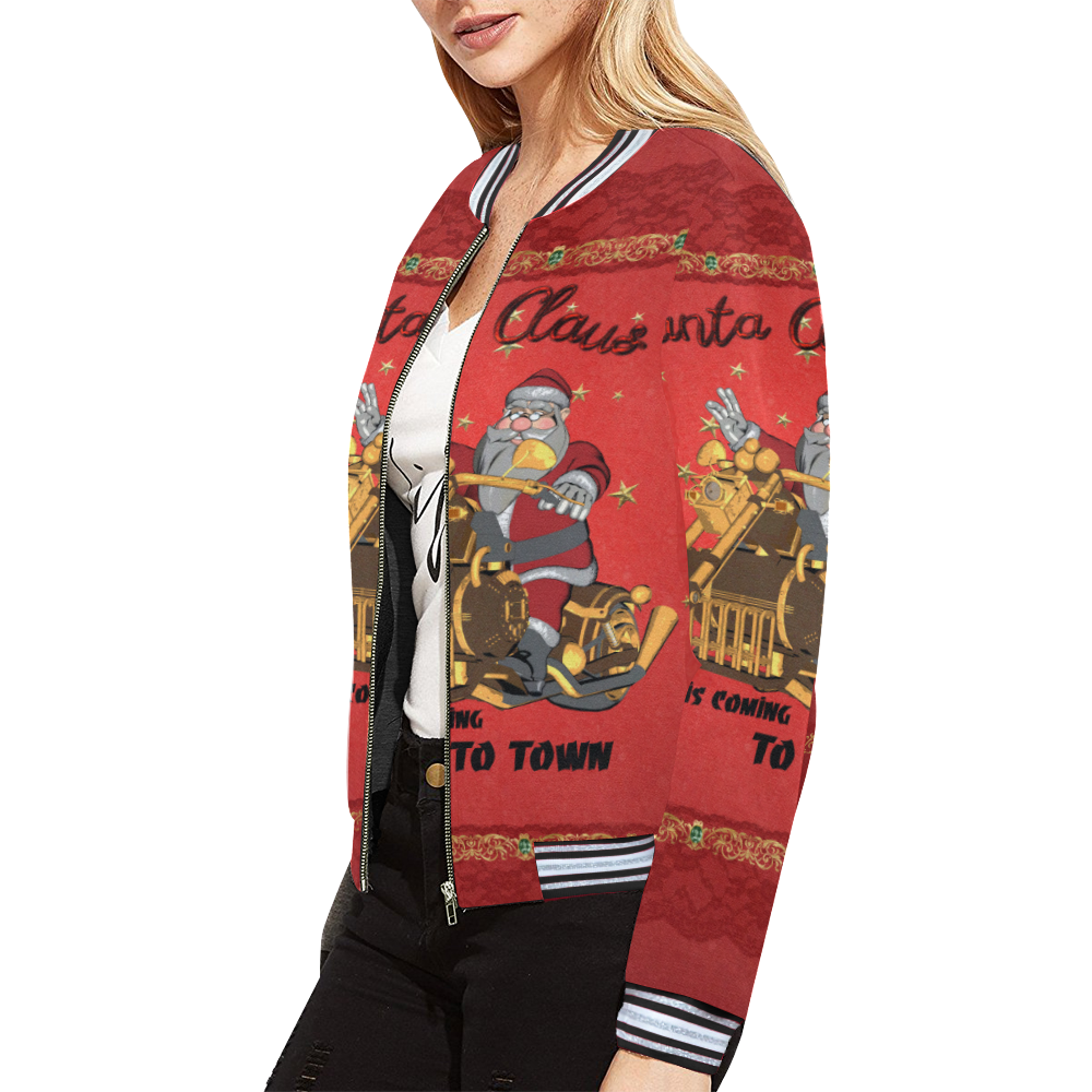 Santa Claus wish you a merry Christmas All Over Print Bomber Jacket for Women (Model H21)