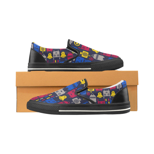 Cartoon Robots Slip-on Canvas Shoes for Kid (Model 019)