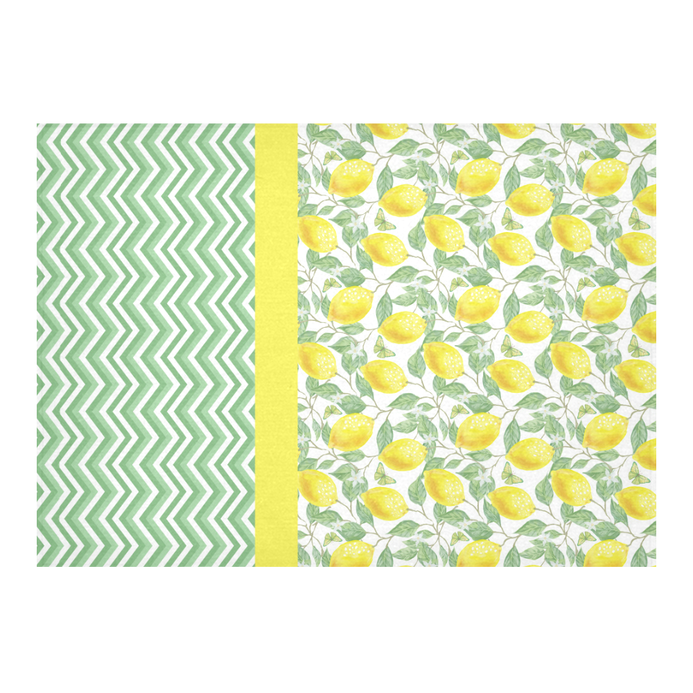 Lemons With Chevron 2 Cotton Linen Tablecloth 60"x 84"