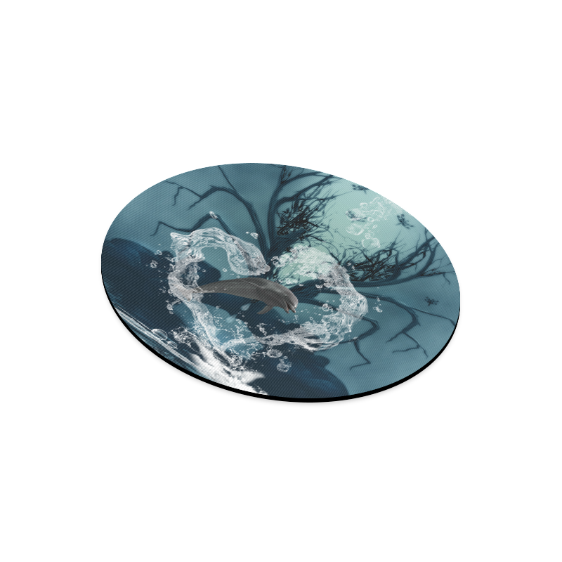 Dolphin jumping by a heart Round Mousepad
