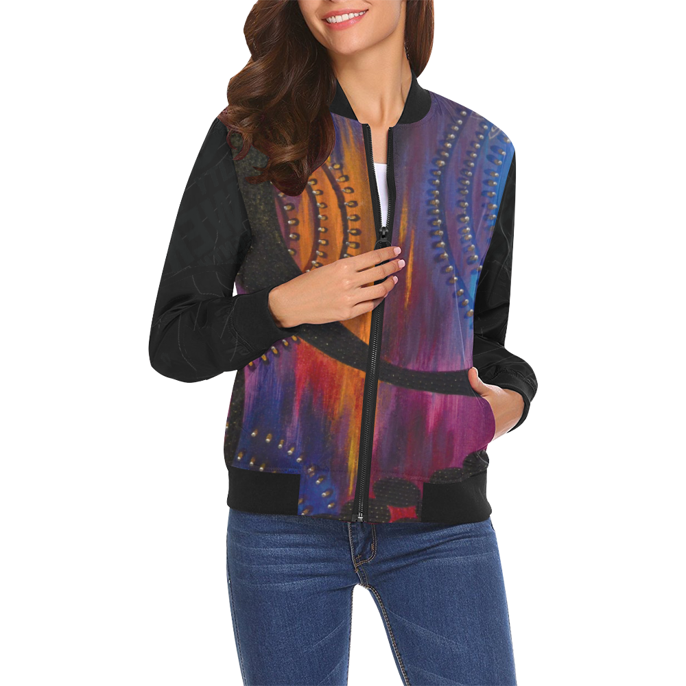 Halo All Over Print Bomber Jacket for Women (Model H19)