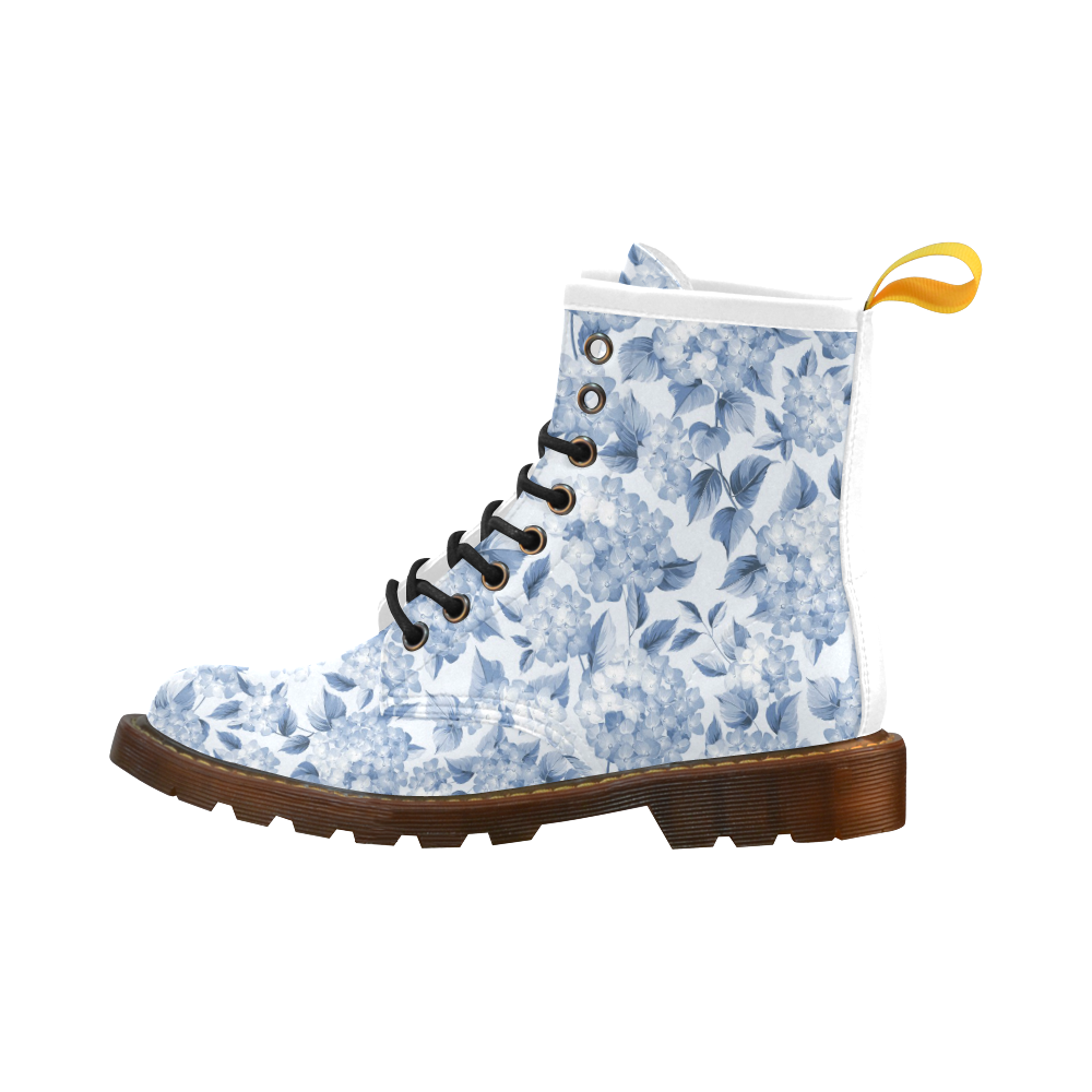 Blue and White Floral Pattern High Grade PU Leather Martin Boots For Men Model 402H