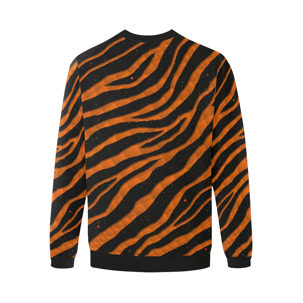 Ripped SpaceTime Stripes - Orange Men's Oversized Fleece Crew Sweatshirt/Large Size(Model H18)