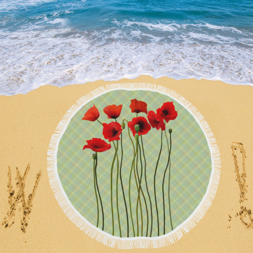 Poppies Floral Design Papaver somniferum Circular Beach Shawl 59"x 59"