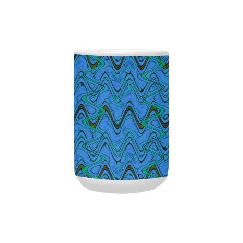 Blue Green and Black Waves pattern design Custom Ceramic Mug (15OZ)