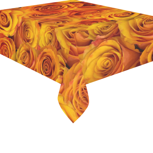 Grenadier Tangerine Roses Cotton Linen Tablecloth 52"x 70"
