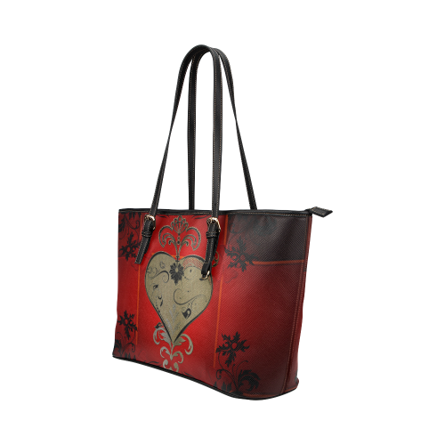 Wonderful decorative heart Leather Tote Bag/Small (Model 1651)
