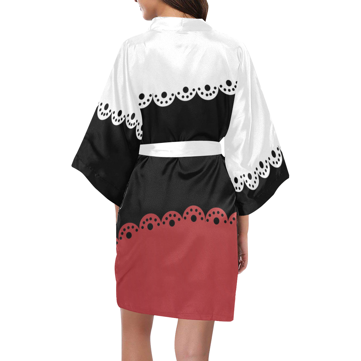 Red Black White Lace 3 Kimono Robe