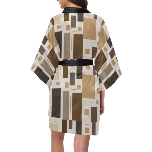 Abstract Brown Squares Kimono Robe