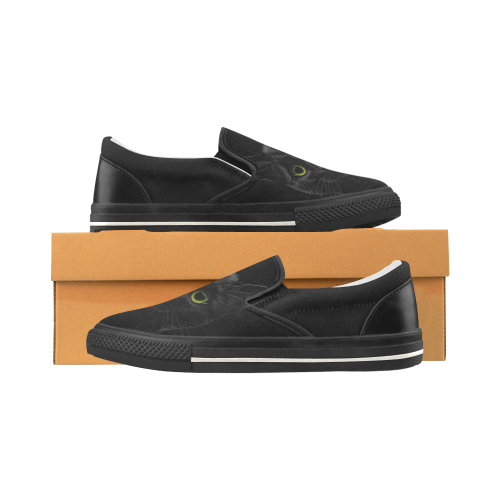 Black Cat Men's Unusual Slip-on Canvas Shoes (Model 019)
