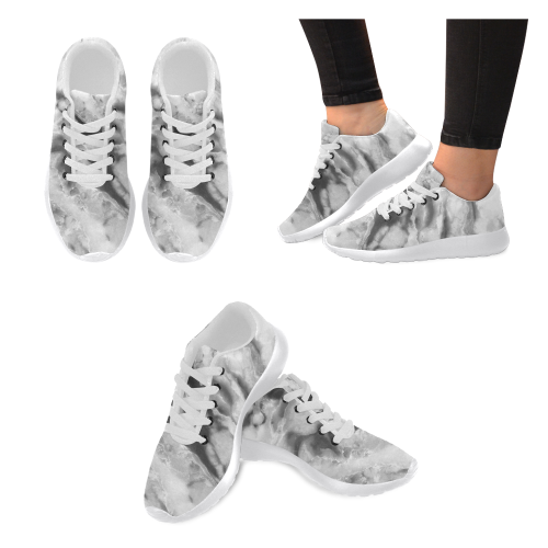 Marble Black and White Pattern Women's Running Shoes/Large Size (Model 020)