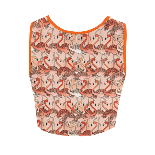 Living Coral Color Flamingos Women's Crop Top (Model T42)