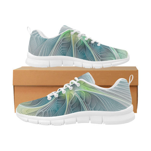 Floral Fantasy Abstract Blue Green Fractal Art Flower Women's Breathable Running Shoes (Model 055)