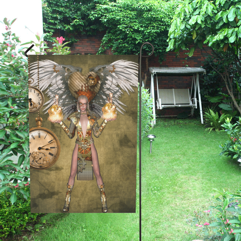 Steampunk lady with clocks and gears Garden Flag 28''x40'' （Without Flagpole）