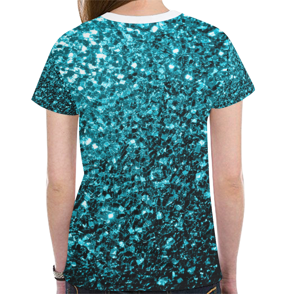 Beautiful Aqua blue glitter sparkles New All Over Print T-shirt for Women (Model T45)
