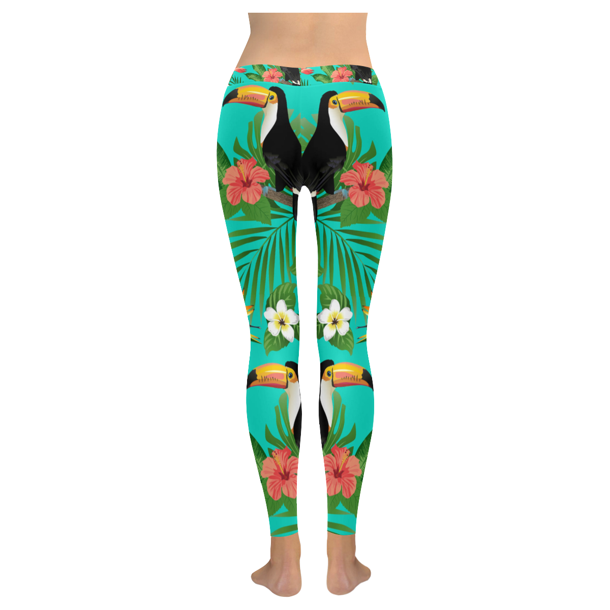 Toucan And Tropical Flowers Pattern Women's Low Rise Leggings (Invisible Stitch) (Model L05)